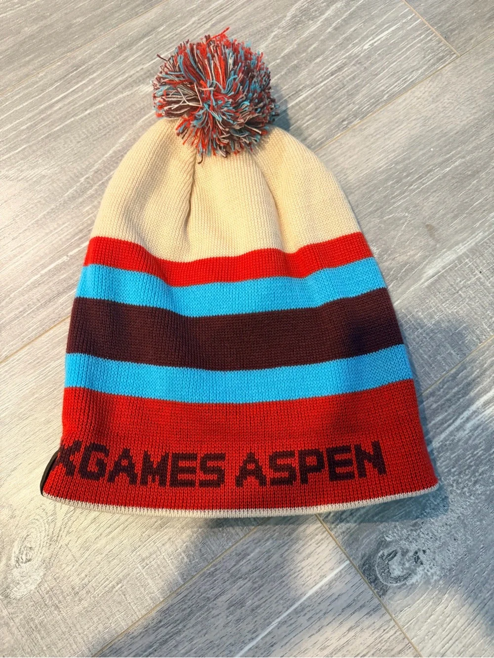 X Games Aspen Stripe Pom Beanie with Multicolor Accents